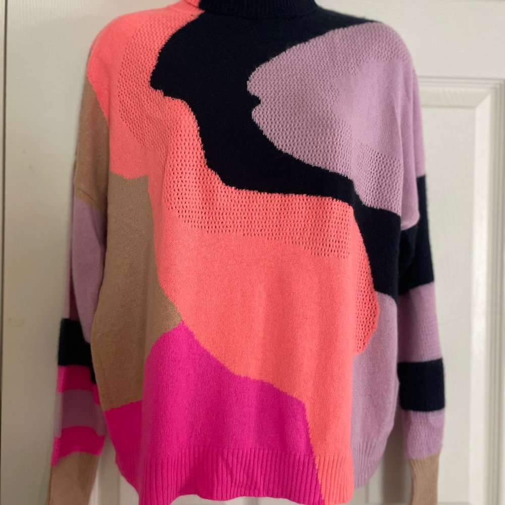 Brodie Cashmere‎ Color Block Turtleneck Sweater Extra Small